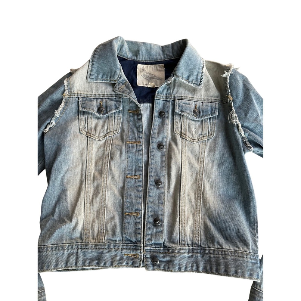 White Crow Buckle Womens Distressed Denim Jacket Small Embellished Embroidered‎
